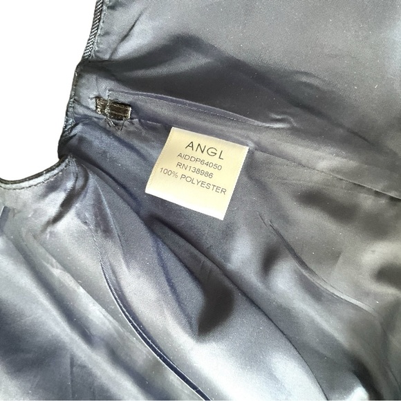 ANGEL Navy Blue Floral Cocktail Open Side  Back Cutaway Sleeveless Knee SZ Lg - Picture 11 of 12